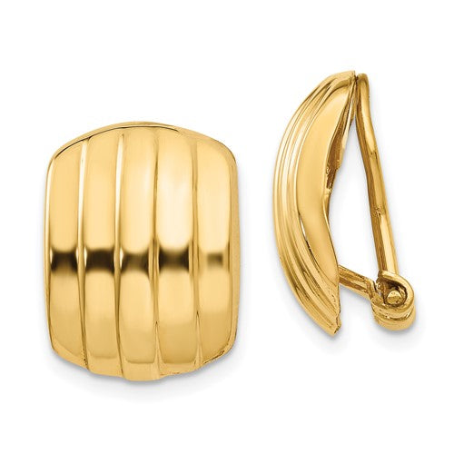 14k-polished-ribbed-non-pierced-omega-back-earrings-SolomonJeweler-Wichita-KS-CustomJewelry