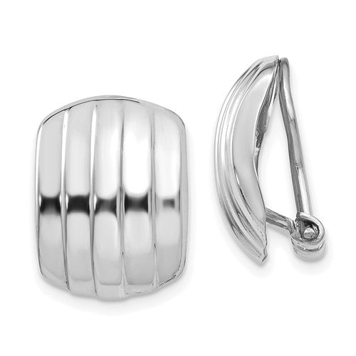 14k-white-gold-polished-ribbed-non-pierced-omega-back-earrings-SolomonJeweler-Wichita-KS-CustomJewelry