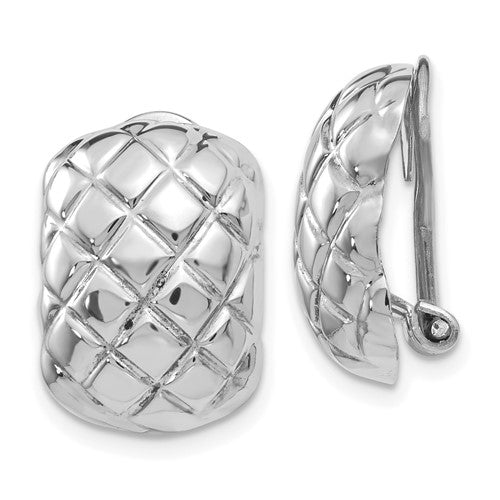 14k-white-gold-polished-quilted-non-pierced-omega-back-earrings-SolomonJeweler-Wichita-KS-CustomJewelry