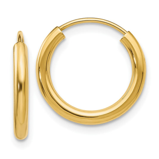 14k Polished Round Endless 2mm Hoop Earrings - Solomon Jewelers