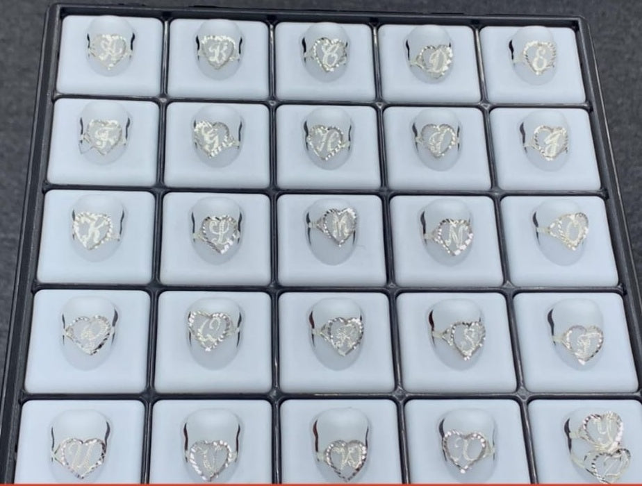 Sterling Silver Diamond-Cut Heart Initial Ring - Solomon Jewelers