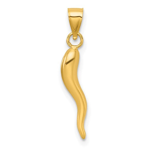 14k-polished-hollowed-italian-horn-pendant-SolomonJeweler-Wichita-KS-CustomJewelry