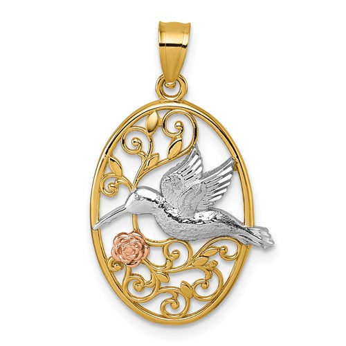 14k-two-tone-w-white-rhodium-polished-humming-bird-flower-pendant-SolomonJeweler-Wichita-KS-CustomJewelry