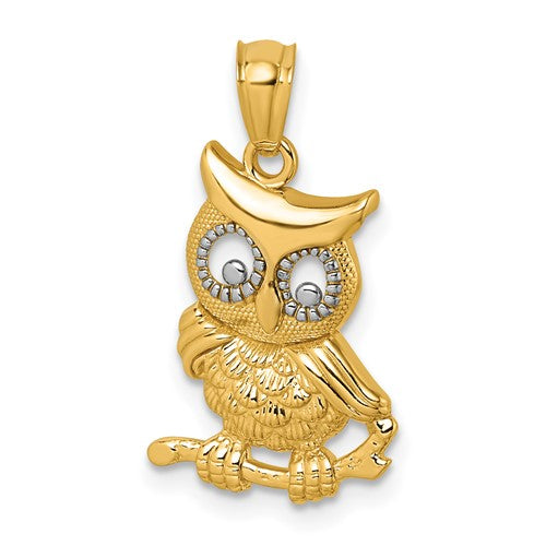 14k-rhodium-polished-textured-owl-pendant-SolomonJeweler-Wichita-KS-CustomJewelry