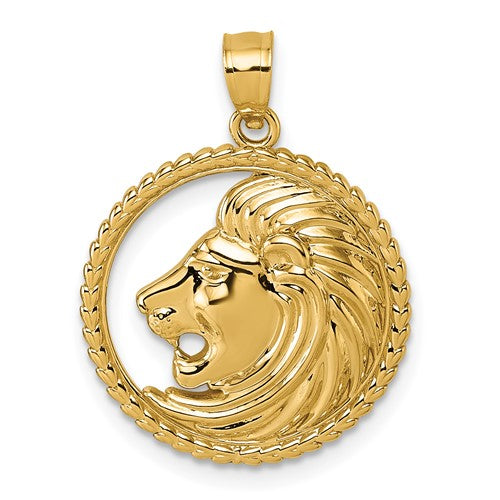 14k-polished-lion-with-mane-circle-pendant-SolomonJeweler-Wichita-KS-CustomJewelry