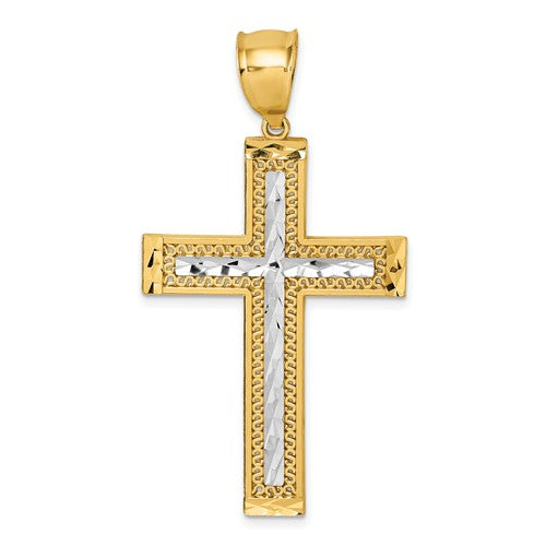 14k-polished-w-rhodium-diamond-cut-textured-fancy-cross-pendant-SolomonJeweler-Wichita-KS-CustomJewelry