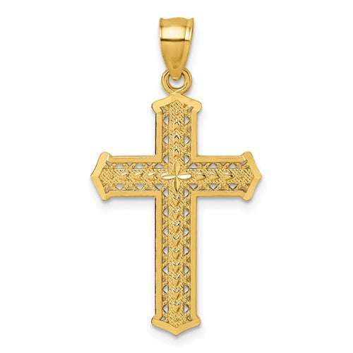 14k-polished-diamond-cut-textured-fancy-cross-pendant-SolomonJeweler-Wichita-KS-CustomJewelry