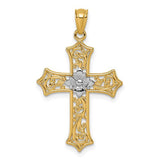 14k-and-rhodium-polished-floral-cross-pendant-SolomonJeweler-Wichita-KS-CustomJewelry