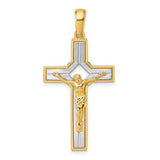 14k-two-tone-polished-and-satin-crucifix-with-square-cut-out-pendant-SolomonJeweler-Wichita-KS-CustomJewelry