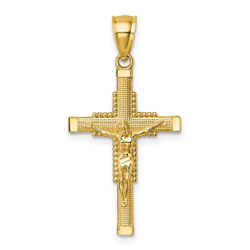 14k-polished-diamond-cut-textured-crucifix-pendant-SolomonJeweler-Wichita-KS-CustomJewelry