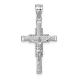 14k-white-gold-polished-and-diamond-cut-textured-crucifix-pendant-SolomonJeweler-Wichita-KS-CustomJewelry