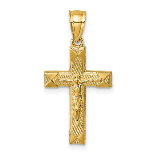14k-polished-textured-crucifix-pendant-SolomonJeweler-Wichita-KS-CustomJewelry
