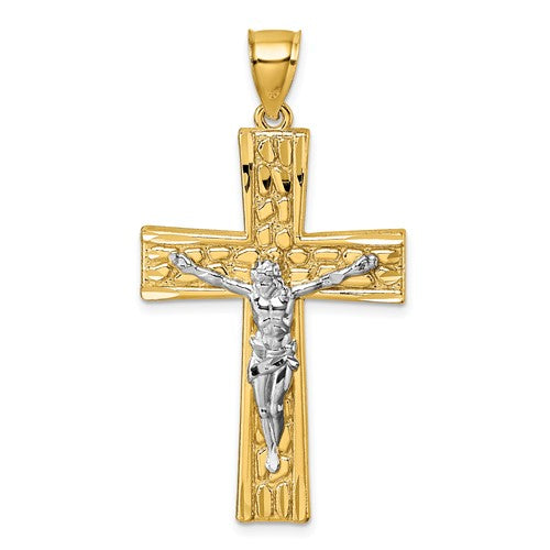 14k-w-rhodium-polished-and-diamond-cut-crucifix-pendant-SolomonJeweler-Wichita-KS-CustomJewelry