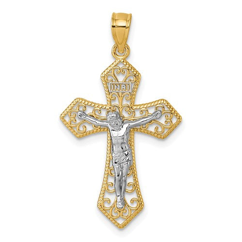 14k-two-tone-polished-and-beaded-fancy-crucifix-pendant-SolomonJeweler-Wichita-KS-CustomJewelry
