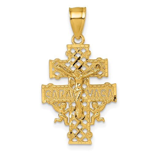 14k-polished-diamond-cut-cara-vaca-crucifix-pendant-SolomonJeweler-Wichita-KS-CustomJewelry