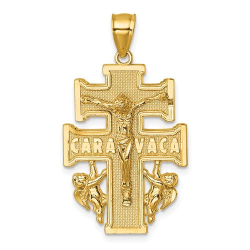 14k-polished-and-textured-cara-vaca-crucifix-pendant-SolomonJeweler-Wichita-KS-CustomJewelry