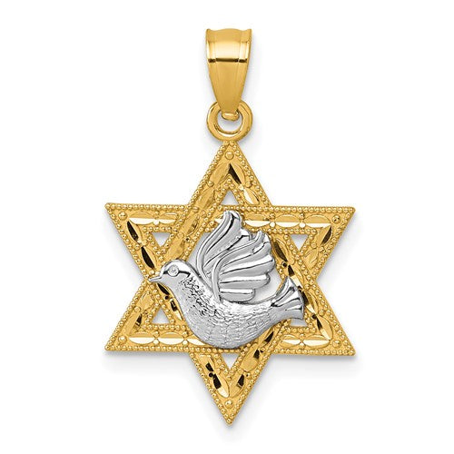 14k-two-tone-textured-diamond-cut-dove-on-star-of-david-pendant-SolomonJeweler-Wichita-KS-CustomJewelry