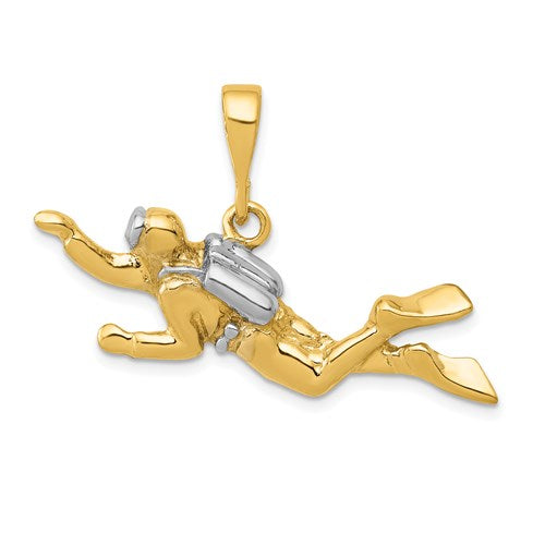 14k-w-rhodium-polished-open-backed-scuba-diver-pendant-SolomonJeweler-Wichita-KS-CustomJewelry