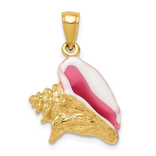 14k-polished-3-d-pink-and-white-enameled-conch-shell-pendant-SolomonJeweler-Wichita-KS-CustomJewelry