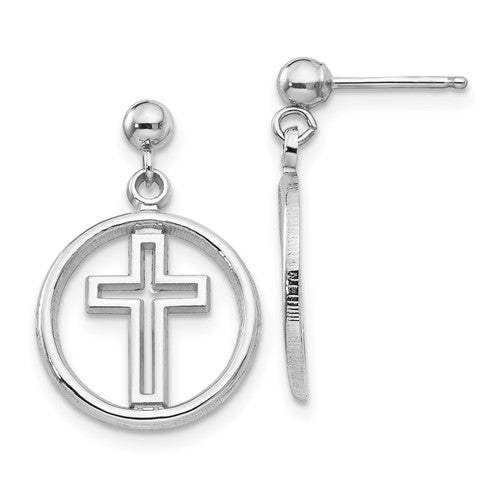 14k-white-gold-polished-eternal-life-cross-dangle-post-earrings-SolomonJeweler-Wichita-KS-CustomJewelry