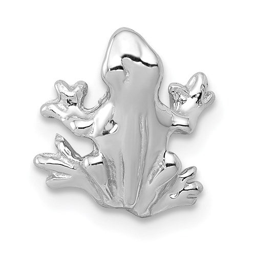 14k white gold 3-D frog charm pendant with polished finish, crafted by Solomon Jewelers.