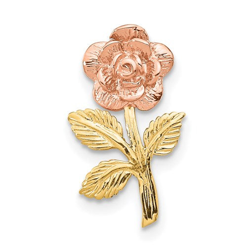 14k-two-tone-mini-pink-rose-flower-chain-slide-SolomonJeweler-Wichita-KS-CustomJewelry