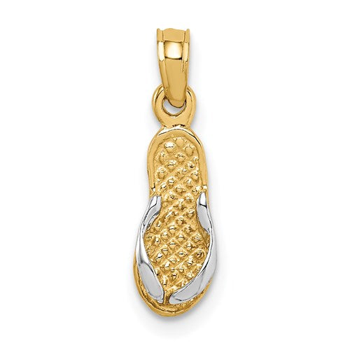 14k-3d-w-rhodium-single-flip-flop-pendant-SolomonJeweler-Wichita-KS-CustomJewelry