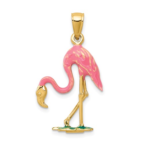 14k-enameled-3-d-pink-flamingo-pendant-SolomonJeweler-Wichita-KS-CustomJewelry