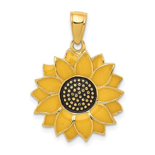 14k-enameled-yellow-sunflower-pendant-SolomonJeweler-Wichita-KS-CustomJewelry