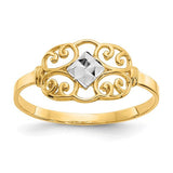 14K gold rhodium filigree ring with intricate designs from Solomon Jewelers, showcasing detailed craftsmanship and elegant jewelry style.