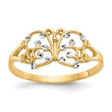 14k gold and rhodium diamond-cut butterfly ring featuring intricate design, crafted by Solomon Jewelers.