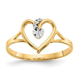 Polished 14K gold and white rhodium heart-shaped ring with detailed design, jewelry ring by Solomon Jewelers.