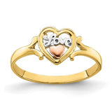 14k yellow and rose gold love heart ring with rhodium accents, crafted by Solomon Jewelers, showcasing a romantic jewelry design.