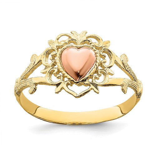 14k two-tone heart-shaped ring from Solomon Jewelers, featuring gold and silver accents in a romantic jewelry design.