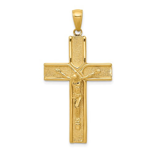 14k-satin-finish-crucifix-pendant-SolomonJeweler-Wichita-KS-CustomJewelry
