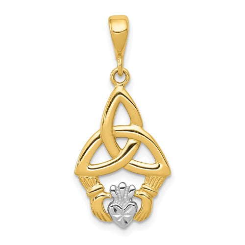14k-rhodium-diamond-cut-claddagh-pendant-SolomonJeweler-Wichita-KS-CustomJewelry