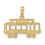 14k gold San Francisco cable car charm pendant, detailed jewelry piece from Solomon Jewelers featuring a miniature cable car design