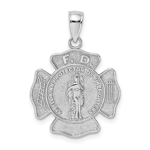 14k-white-gold-fire-department-fd-st-florian-badge-pendant-SolomonJeweler-Wichita-KS-CustomJewelry