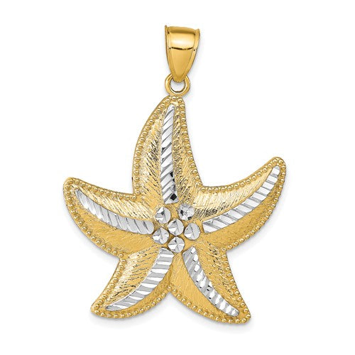 14k-and-rhodium-diamond-cut-textured-starfish-pendant-SolomonJeweler-Wichita-KS-CustomJewelry