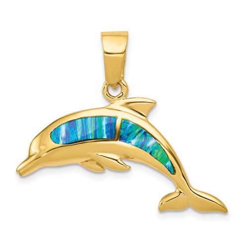 14k-lab-created-opal-dolphin-pendant-SolomonJeweler-Wichita-KS-CustomJewelry