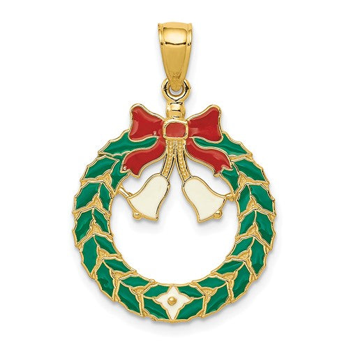 14k-enameled-christmas-wreath-pendant-SolomonJeweler-Wichita-KS-CustomJewelry