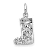 14k white gold Christmas stocking charm, gold pendant from Solomon Jewelers, featuring festive holiday design.