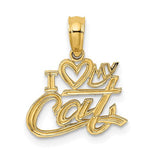 Gold 14k I Heart My Cat charm pendant featuring a heart and cat design, ideal for jewelry and gift accessories.