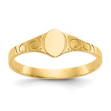 14k polished oval baby signet ring from Solomon Jewelers, featuring a smooth, shiny gold finish and classic ring design.