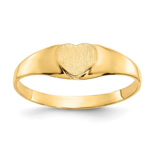 14k satin gold baby heart signet ring from Solomon Jewelers, showcasing a delicate heart-shaped design in fine jewelry.