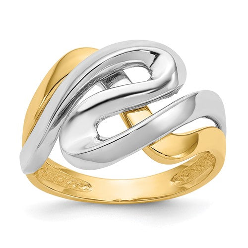 14K two-tone swirl ring from Solomon Jewelers, featuring mixed gold design, intricate swirl pattern, and polished finish.