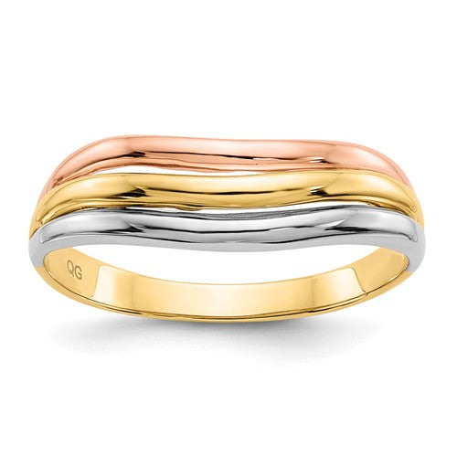 14K tri-color open fancy ring featuring intertwined gold bands, showcasing elegant jewelry design from Solomon Jewelers.