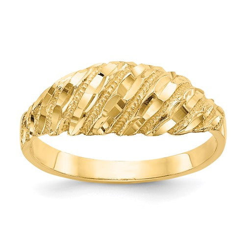 14K diamond cut dome ring from Solomon Jewelers featuring a polished, rounded design with sparkling diamond accents.