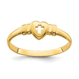14k gold heart with cut-out cross ring from Solomon Jewelers, elegant jewelry ring featuring detailed design.