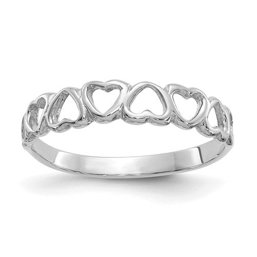 14K white gold hearts ring with polished finish, elegant jewelry piece featuring heart-shaped design from Solomon Jewelers.
